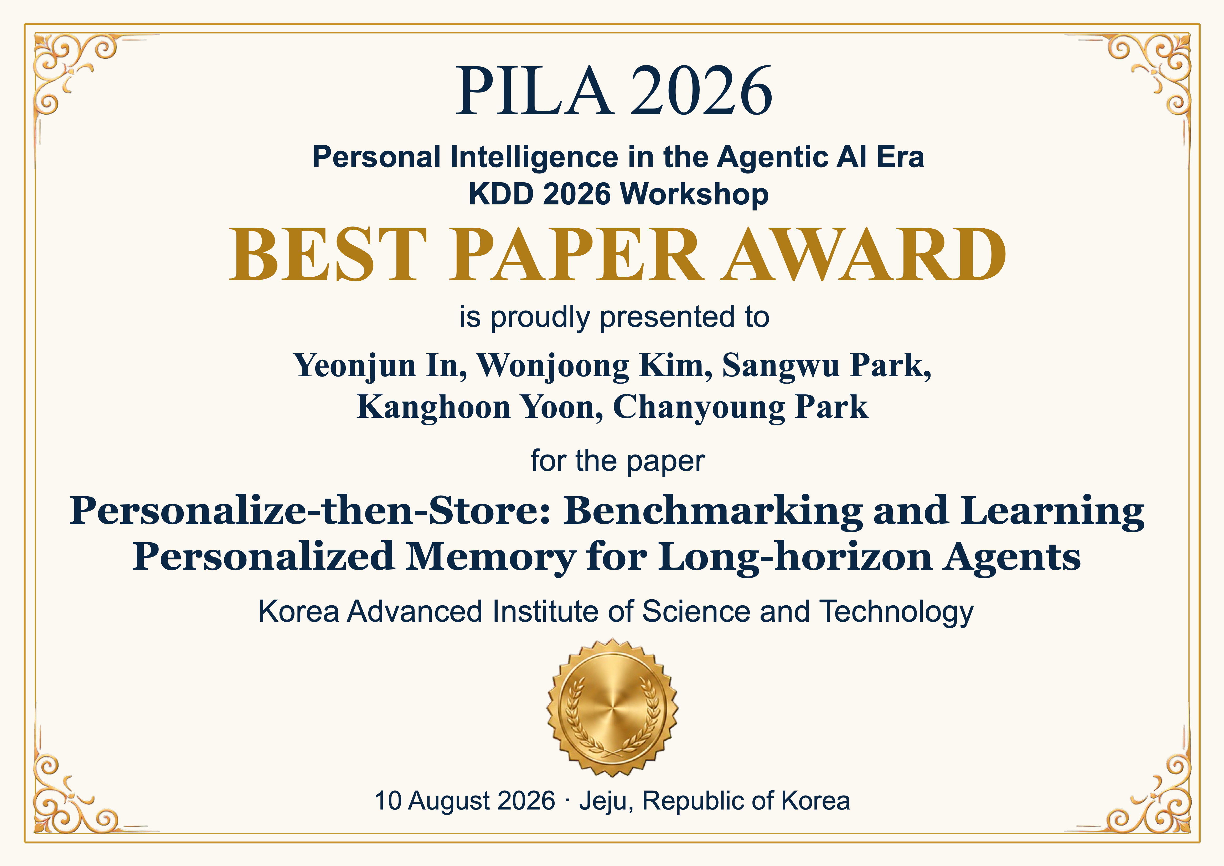 Yeonjun recieves an best paper award